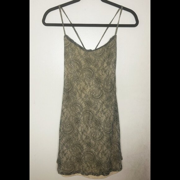 TRILOGY BY RAMPAGE Vintage 90s Green Lacy Spaghetti Strap Babydoll Dress Size S - Picture 2 of 4